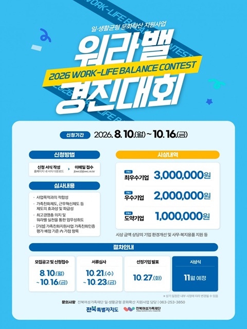 2026년 일·생활균형 문화확산 지원사업 「워라밸 경진대회」 모집 공고